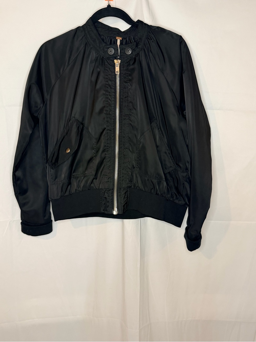 Free People Black Bomber Jacket with Silver Zip